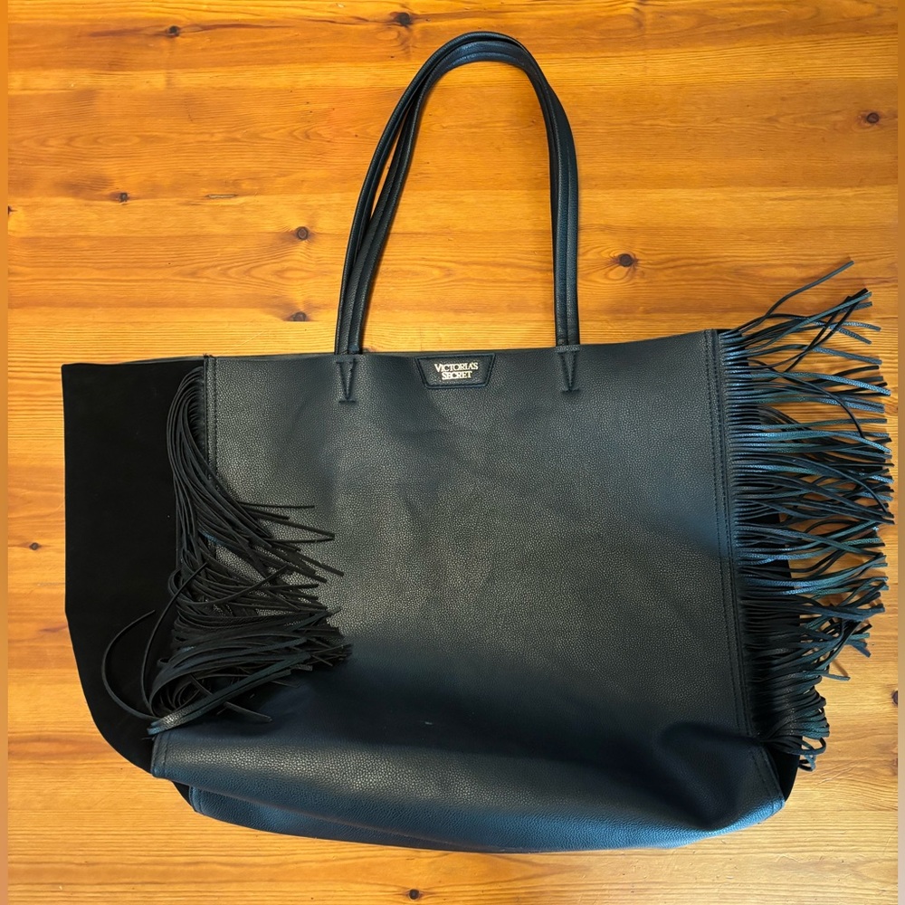 Victoria Secret Black Fringe Tote Bag